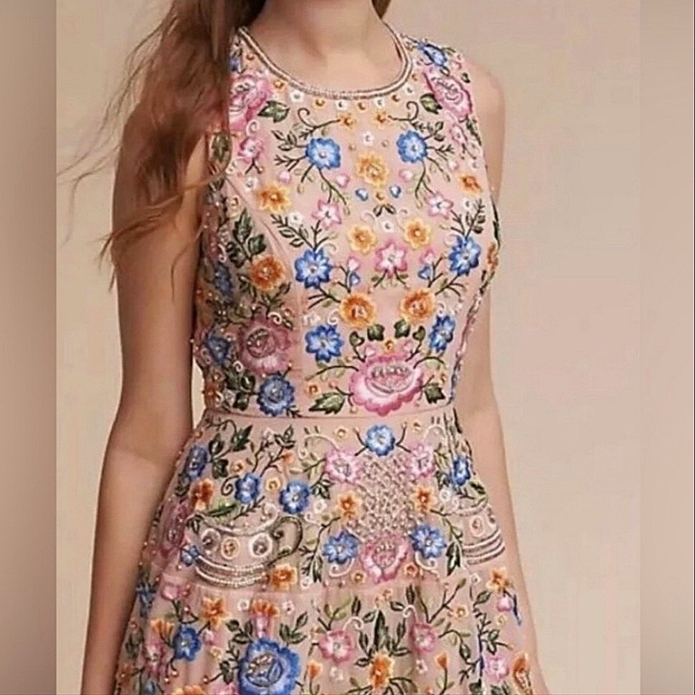 Needle & Thread fully beaded embroidered floral sleeveless shift mini dress 2 - Picture 4 of 13